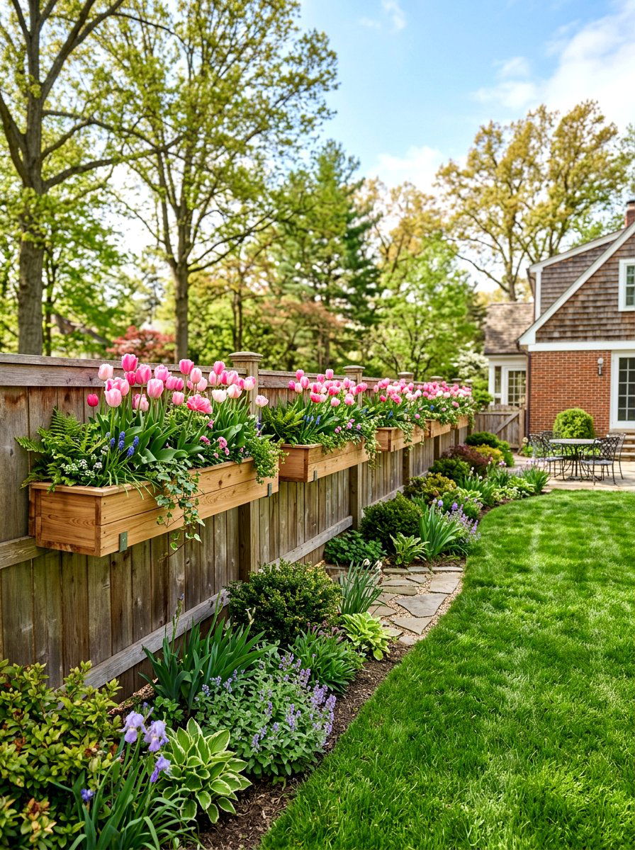 Cedar flower boxes - 25 Spring Fence Line Decor Ideas
