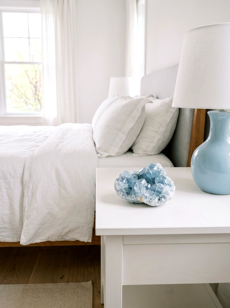 Celestite Nightstand Decor - 25 Spring Crystal Decor Ideas