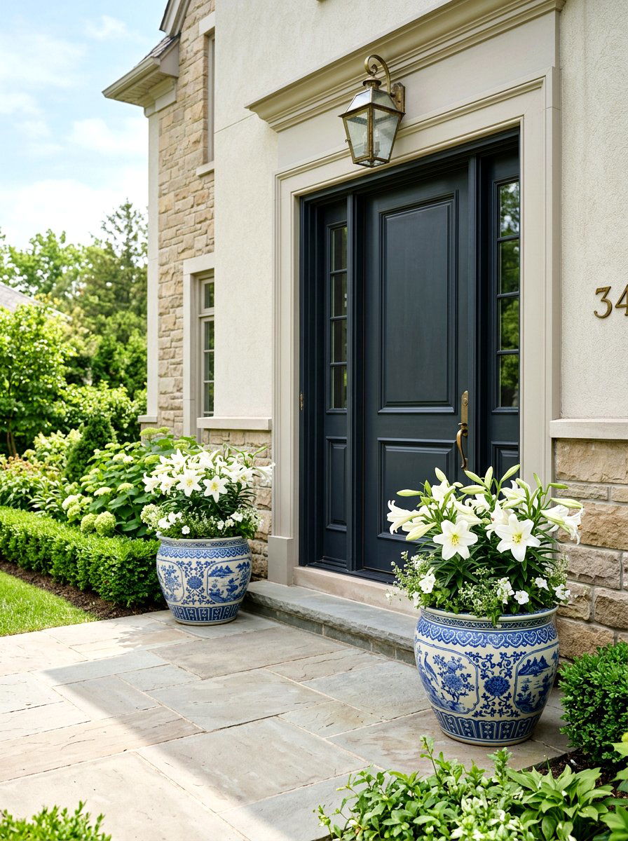 Ceramic Blue and White Pot - 25 Spring Flower Pot Ideas