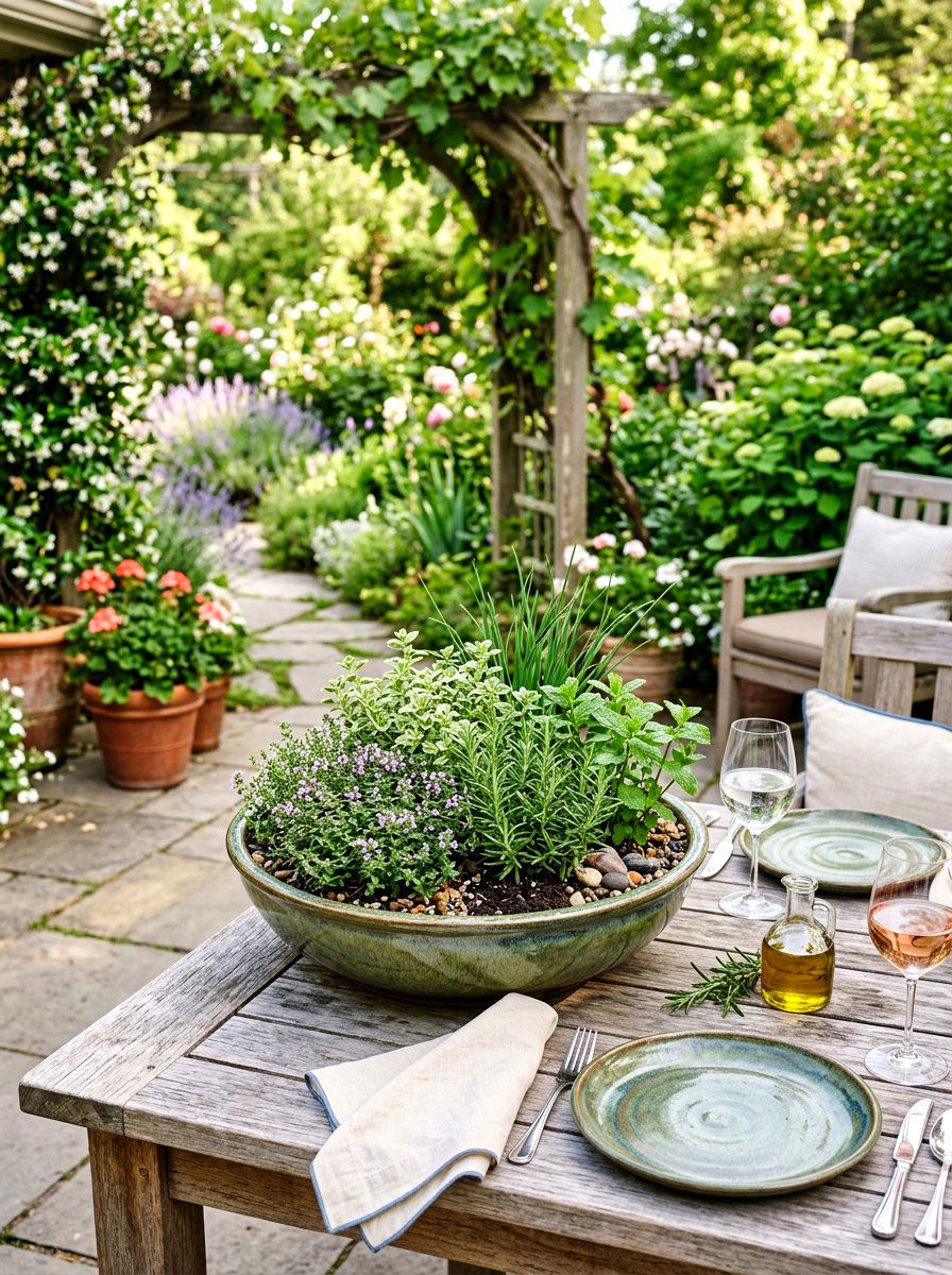Ceramic Bowl Garden - 25 Spring Herb Garden Decor Ideas