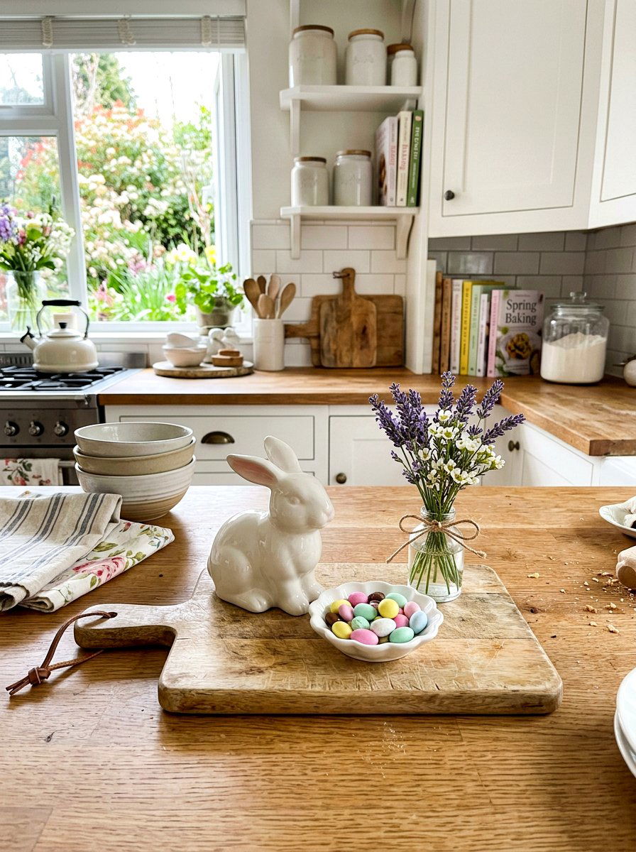 Ceramic Bunny Accent - 25 Spring Cutting Board Decor Ideas