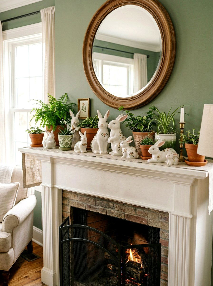 Ceramic Bunny Figurine - 25 Spring Mantel Decor Ideas