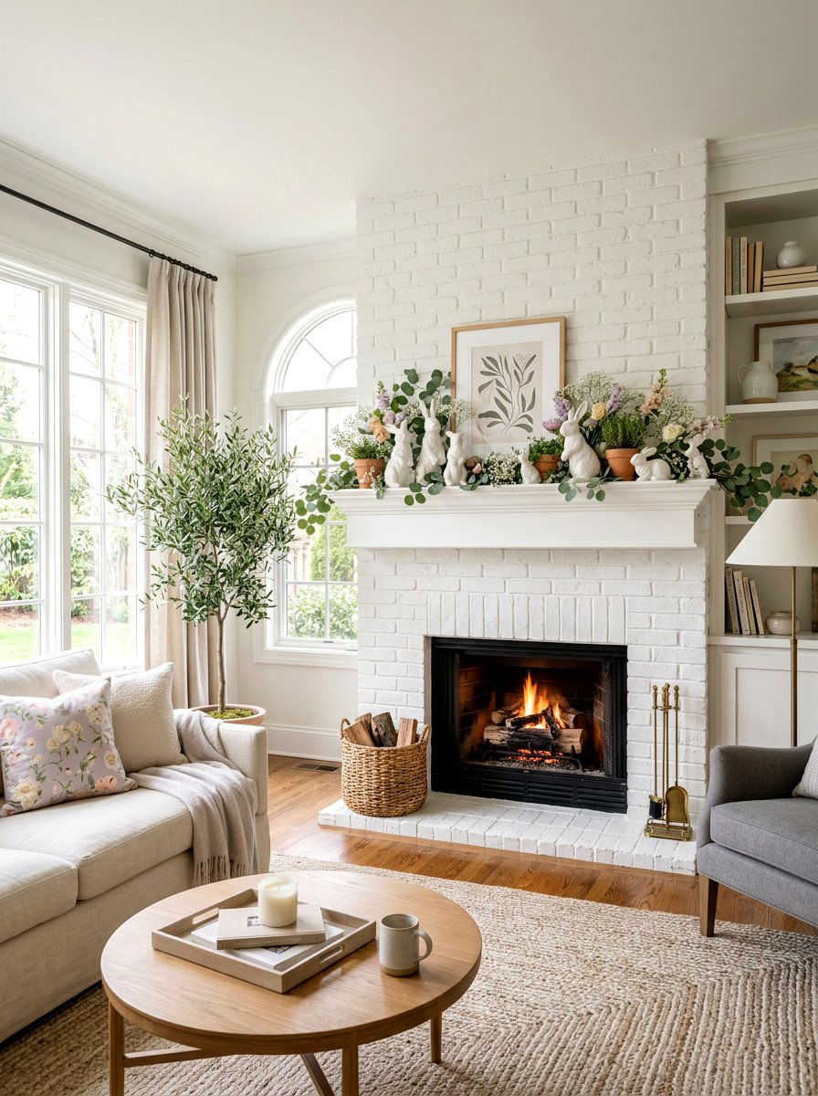 Ceramic Bunny Mantel - 25 Spring Bunny Decor Ideas