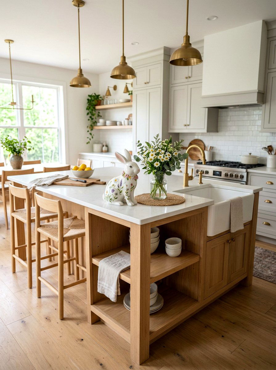 Ceramic Bunny With Spring Flowers - 25 Spring Kitchen Centerpiece Ideas