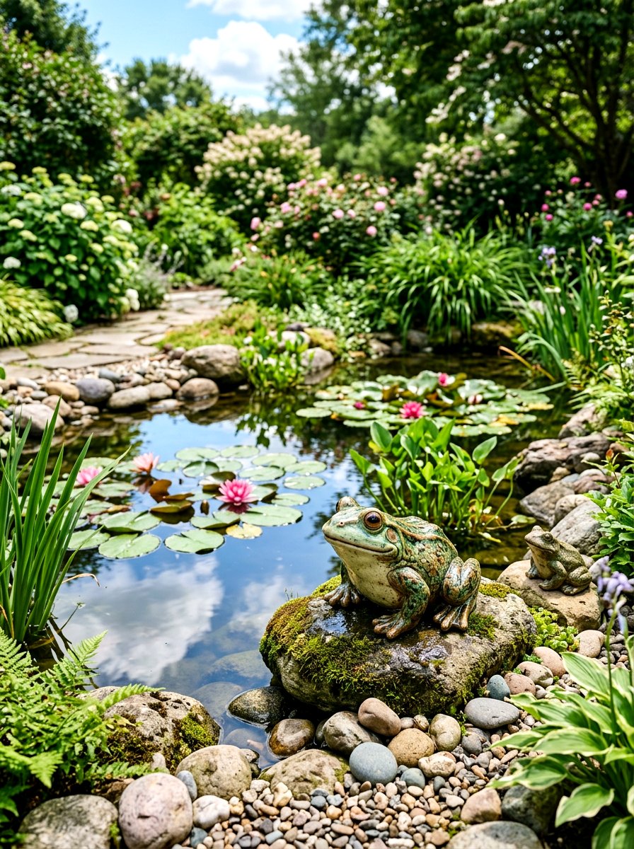 Ceramic Frog Pond Figurines - 25 Spring Frog Garden Decor Ideas
