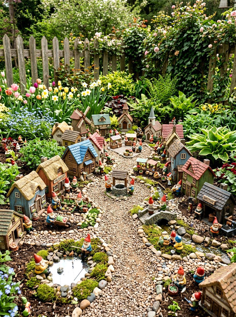 Ceramic Gnome Village - 25 Spring Garden Gnome Decor Ideas