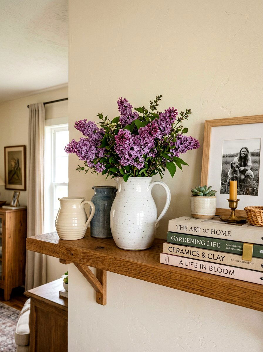 Ceramic Pitcher Display - 25 Spring Shelf Vignette Ideas