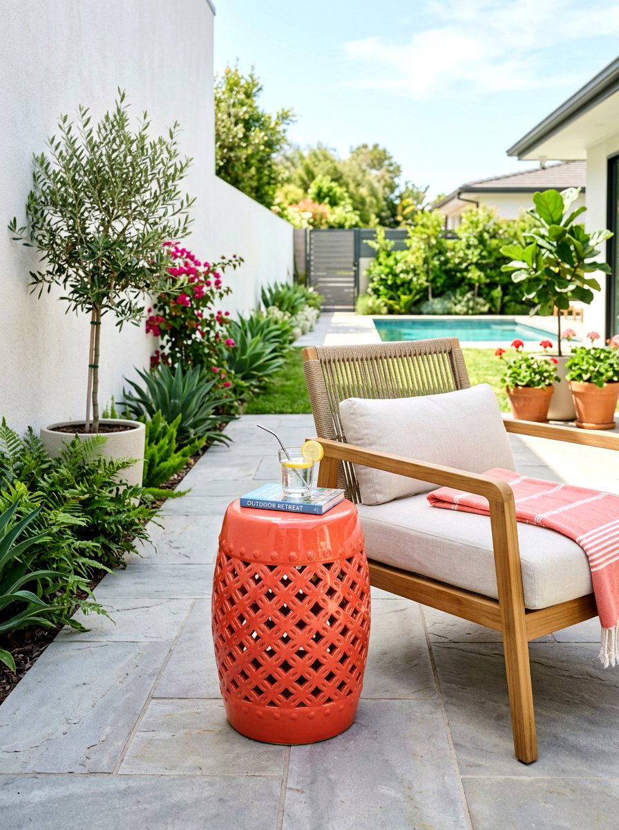 Ceramic Stool Accent - 25 Spring Patio Corner Decor Ideas