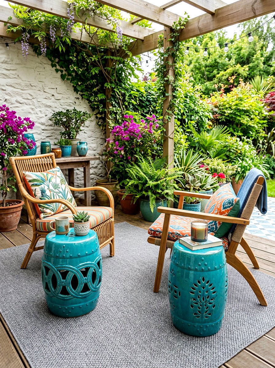 Ceramic garden stools - 25 Spring Gazebo Decor Ideas