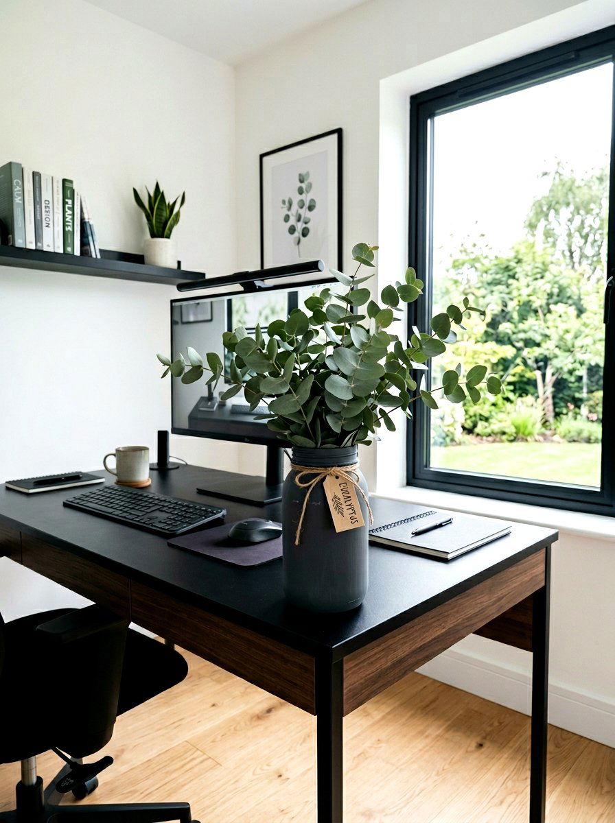 Chalk Painted Jar With Eucalyptus - 25 Spring Mason Jar Flower Ideas