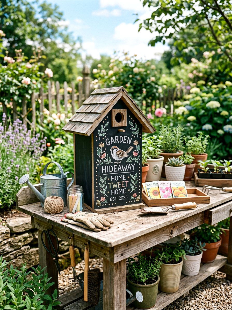 Chalkboard Birdhouse - 25 Spring Birdhouse Painting Ideas