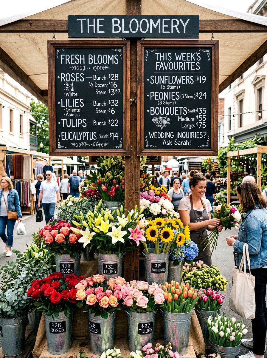 Chalkboard Flower Prices - 25 Spring Flower Market Ideas