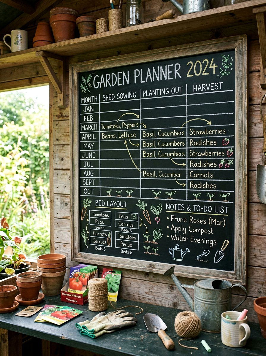Chalkboard Garden Planner - 25 Spring Potting Shed Decor Ideas