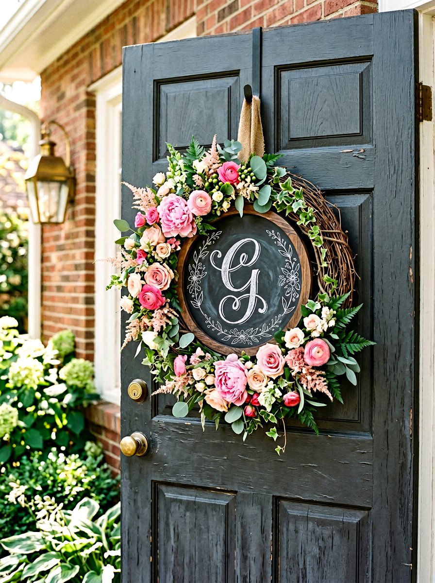 Chalkboard Initial Wreath Sign - 25 Spring Monogram Wreath Ideas