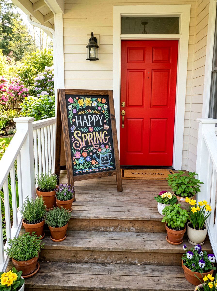 Chalkboard Porch Sign - 25 Spring Welcome Sign Ideas