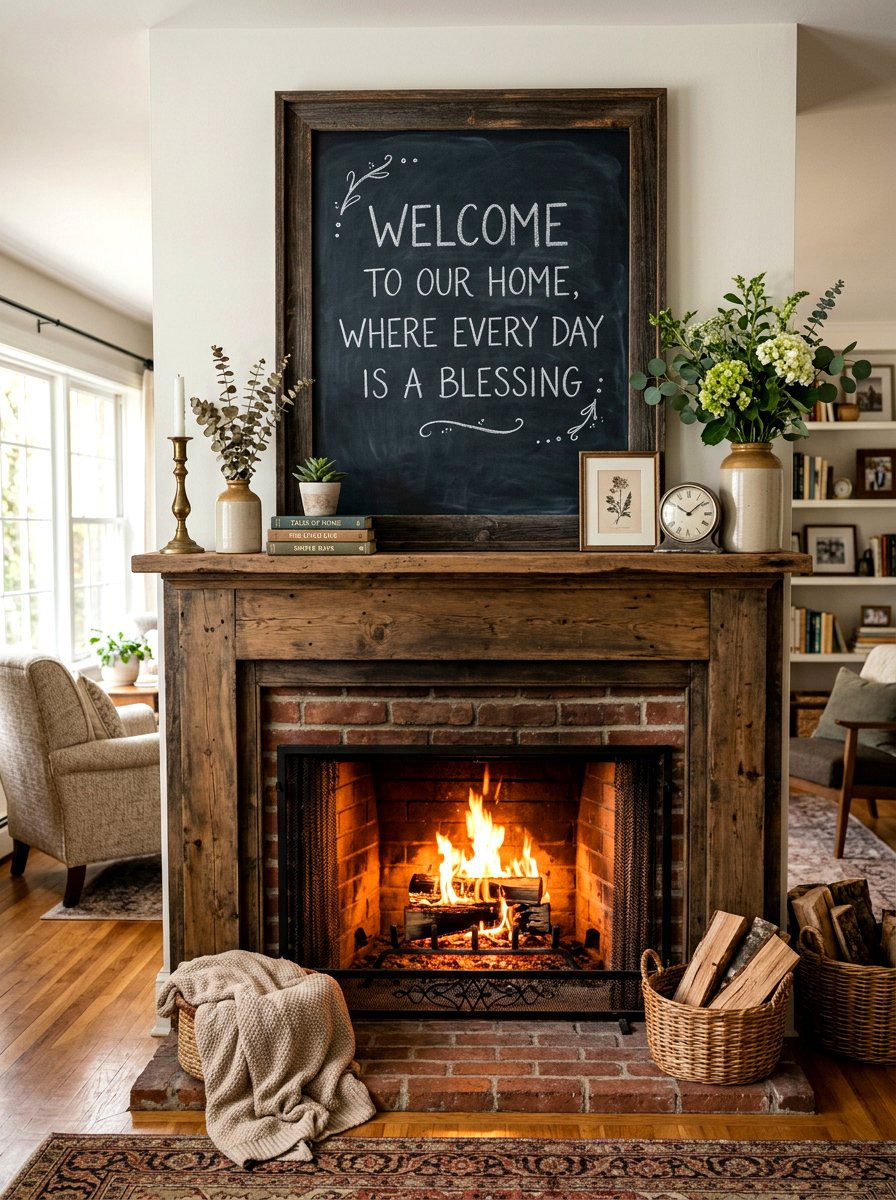 Chalkboard Sign Spring Mantel - 25 Spring Rustic Mantel Ideas