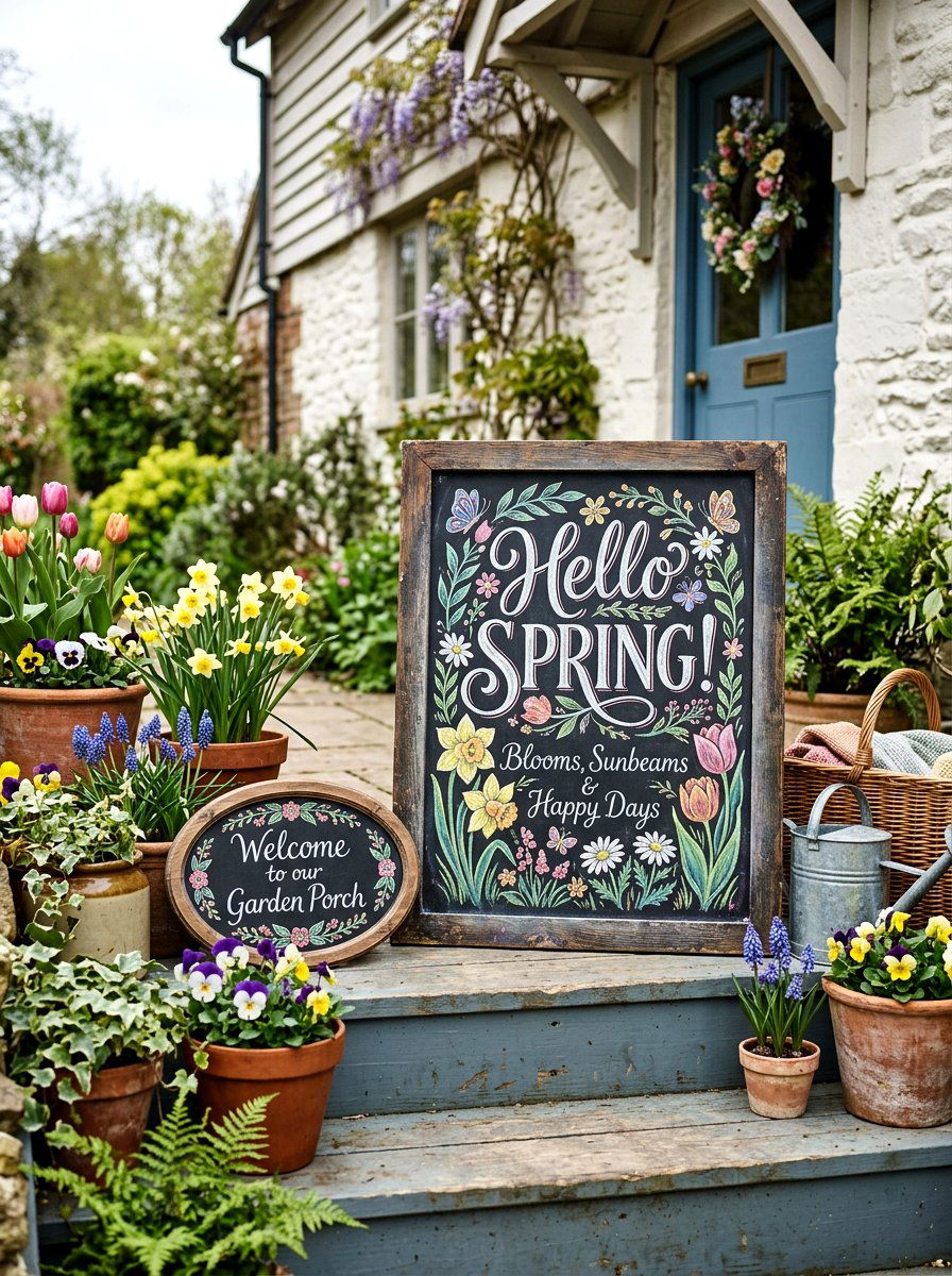 Chalkboard Signs On Steps - 25 Spring Outdoor Staircase Decor Ideas