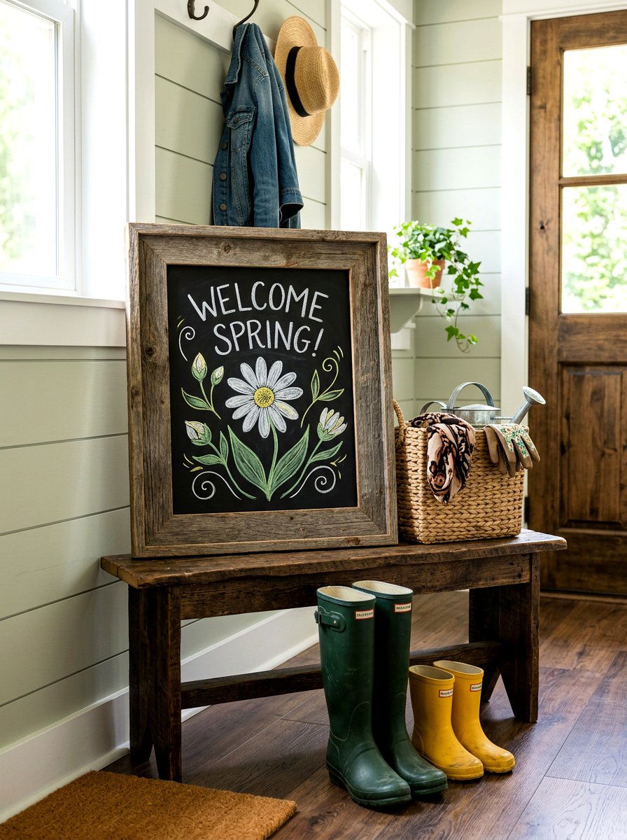 Chalkboard Spring Wood Sign - 25 Spring Wooden Sign Ideas