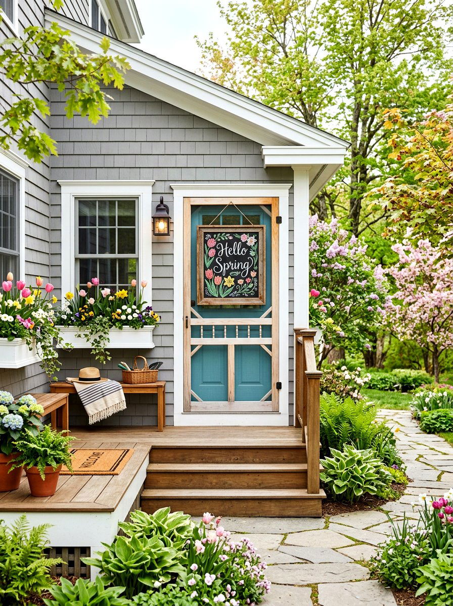 Chalkboard door sign - 25 Spring Screen Door Decor Ideas