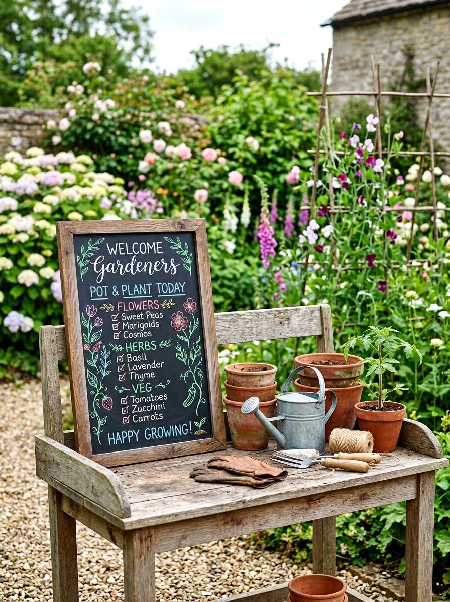 Chalkboard garden sign - 25 Spring Garden Sign Ideas