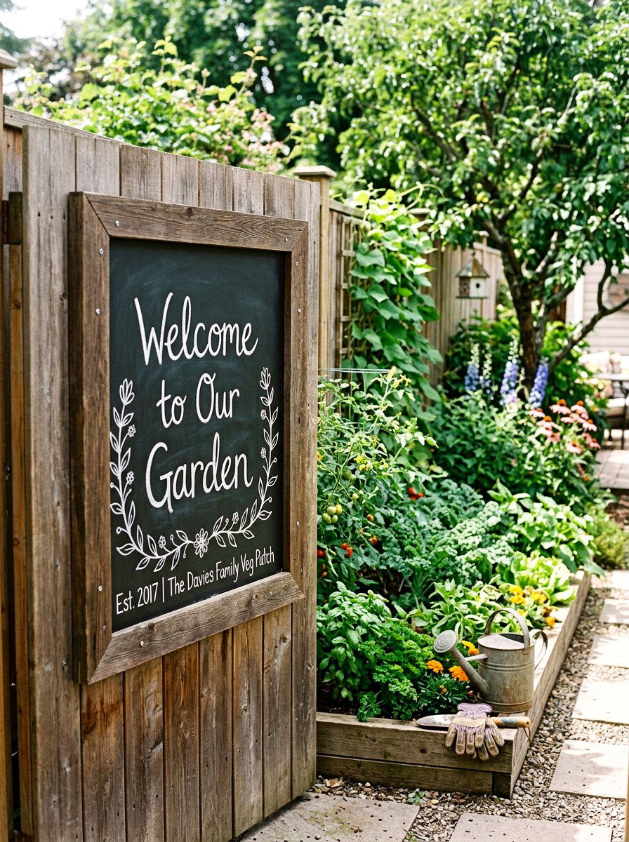 Chalkboard garden sign - 25 Spring Garden Fence Decor Ideas