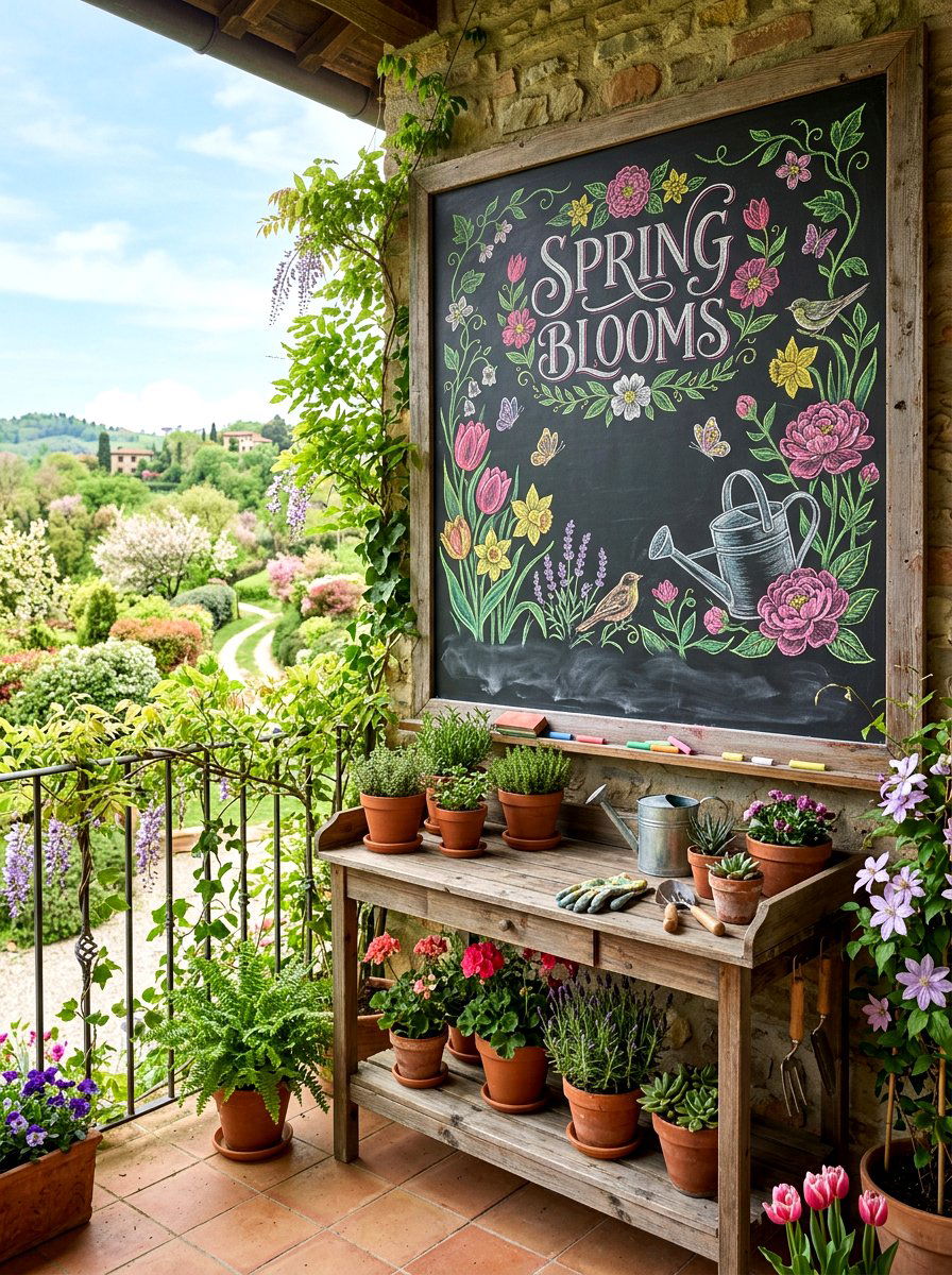 Chalkboard wall - 25 Spring Balcony Wall Decor Ideas