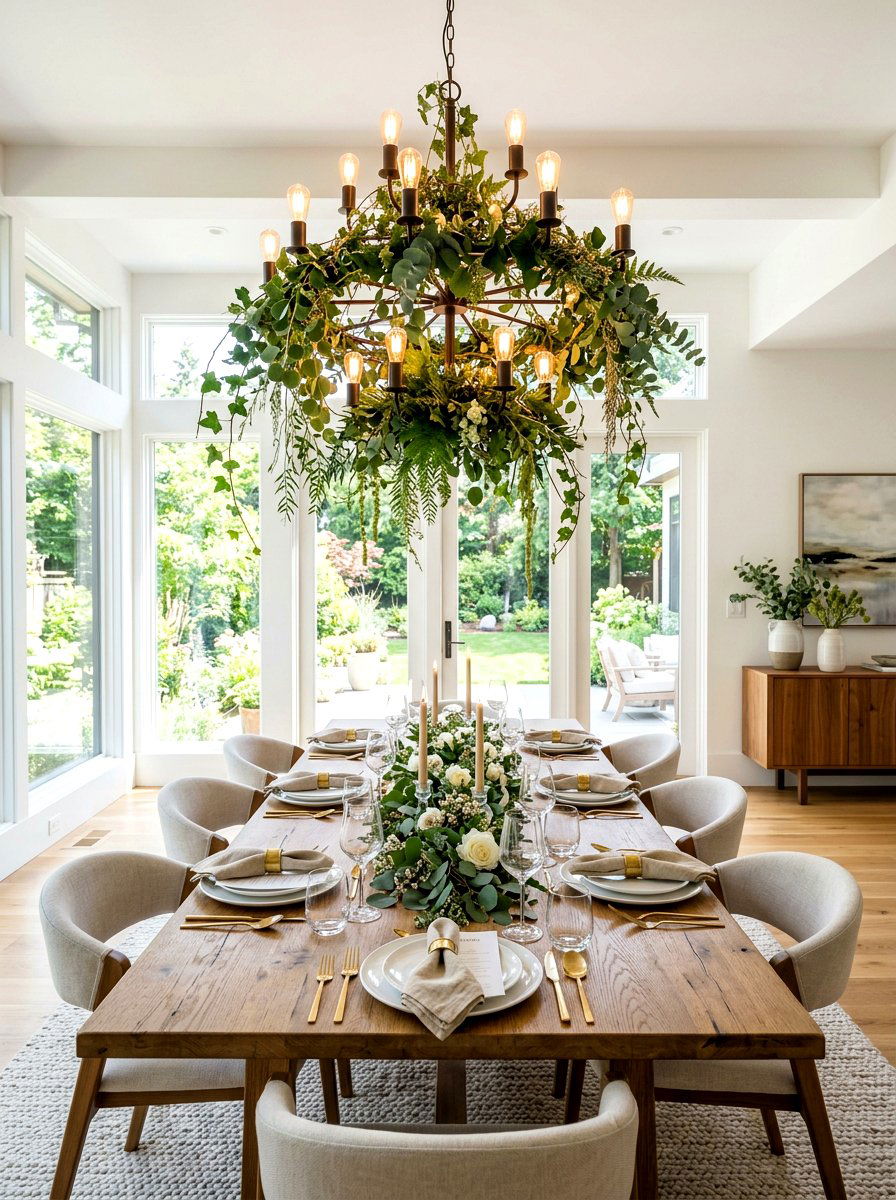 Chandelier Greenery Decor - 25 Spring Dining Room Decor Ideas