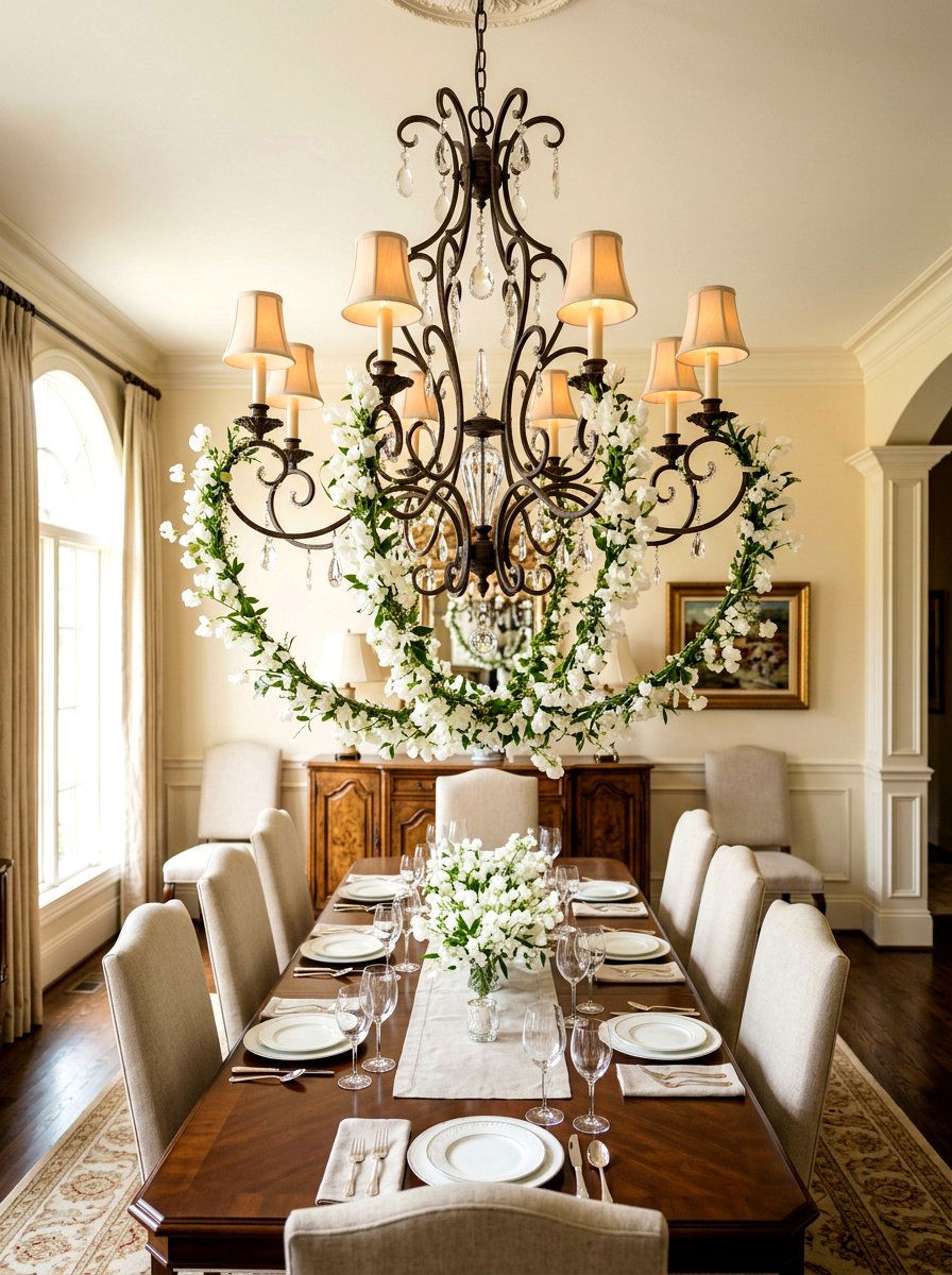 Chandelier Hanging Flower Loop - 25 Spring Floral Garland Ideas