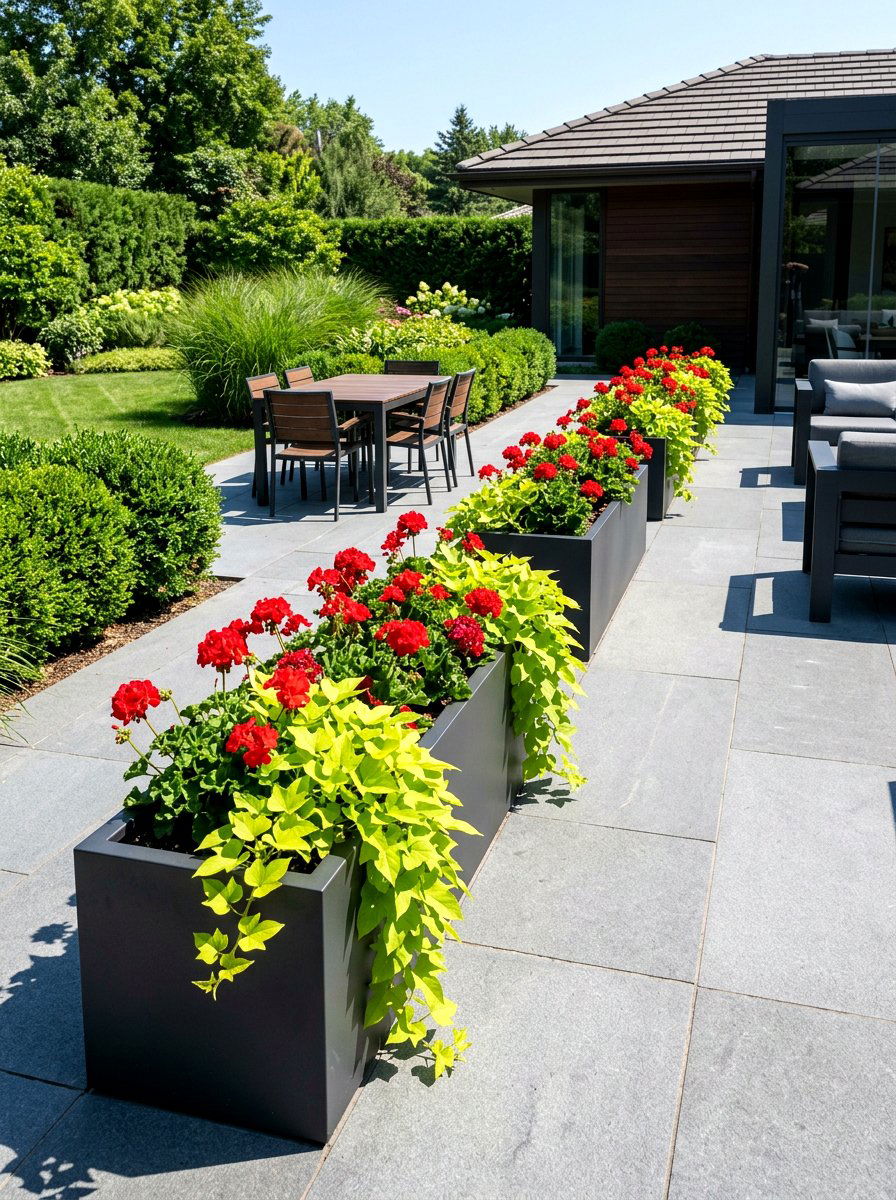 Charcoal aluminum patio troughs - 25 Spring Metal Planter Ideas