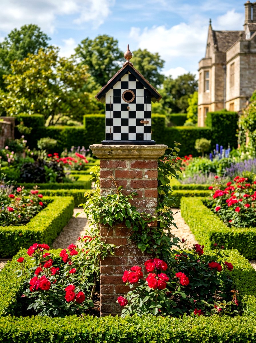 Checkerboard Birdhouse - 25 Spring Birdhouse Painting Ideas