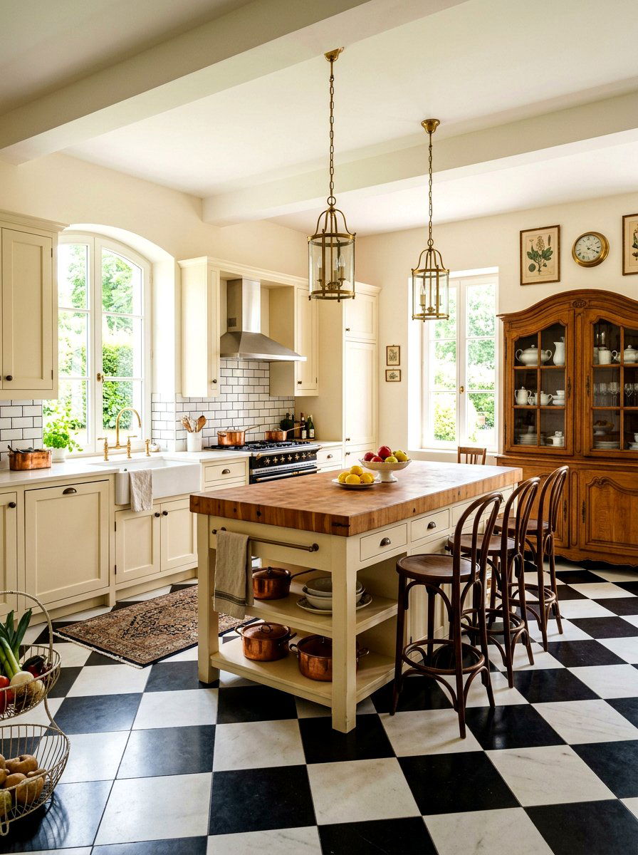 Checkerboard Floor Kitchen - 25 Spring French Country Decor Ideas