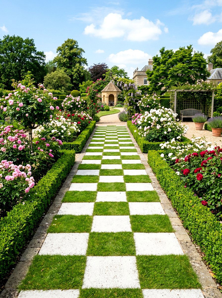 Checkerboard Garden Path - 25 Spring Stepping Stone Ideas