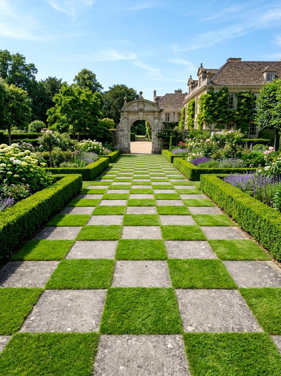 Checkerboard Garden Path - 25 Spring Stepping Stone Decor Ideas