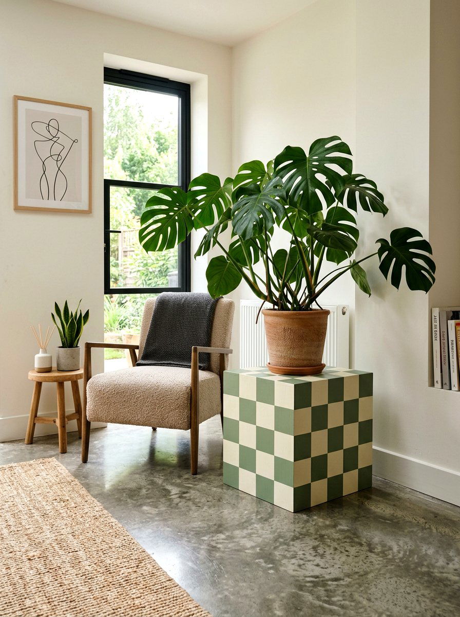 Checkerboard Plant Stand - 25 Spring DIY Craft Ideas