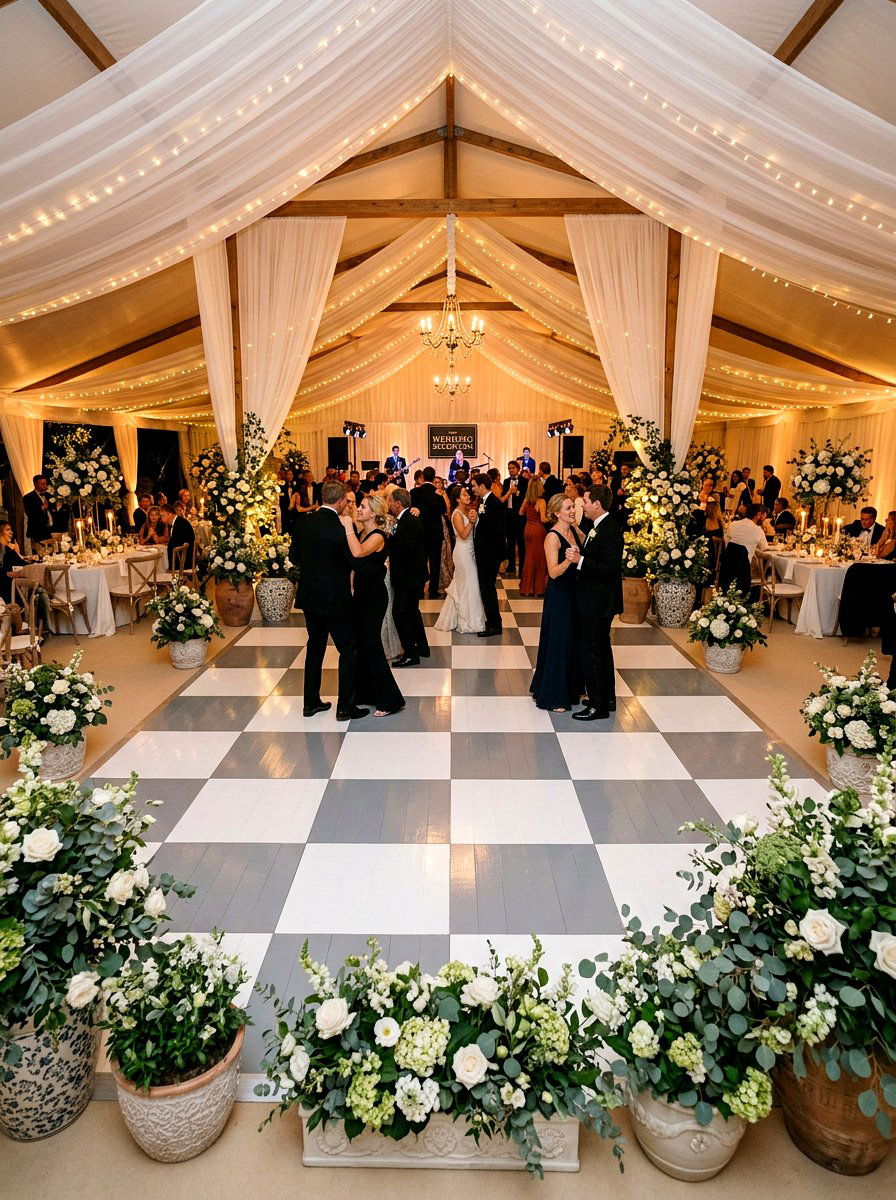 Checkerboard dance floor - 25 Spring Rehearsal Dinner Decor Ideas