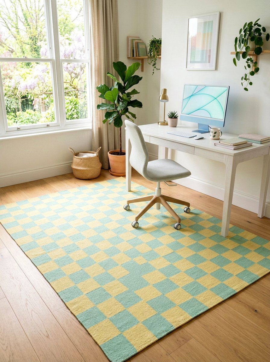 Checkered Pastel Rug - 25 Spring Punch Needle Decor Ideas