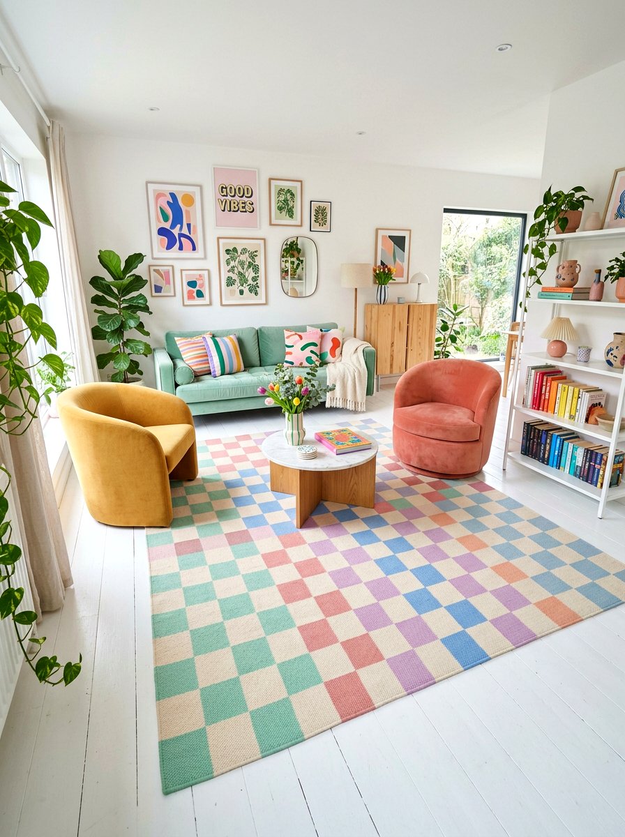 Checkered Pastel Rug - 25 Spring Bedroom Rug Ideas