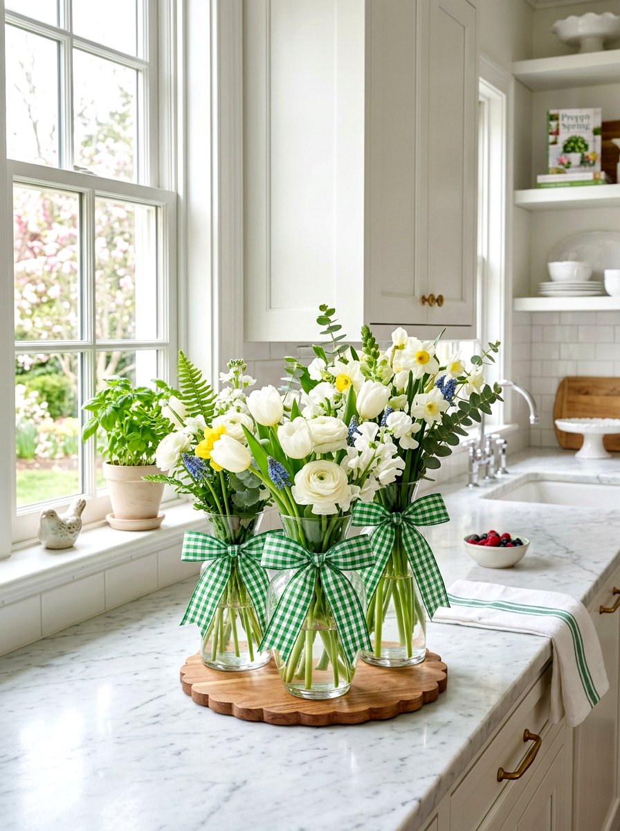 Checkered Ribbon Vases - 25 Spring Kitchen Windowsill Ideas