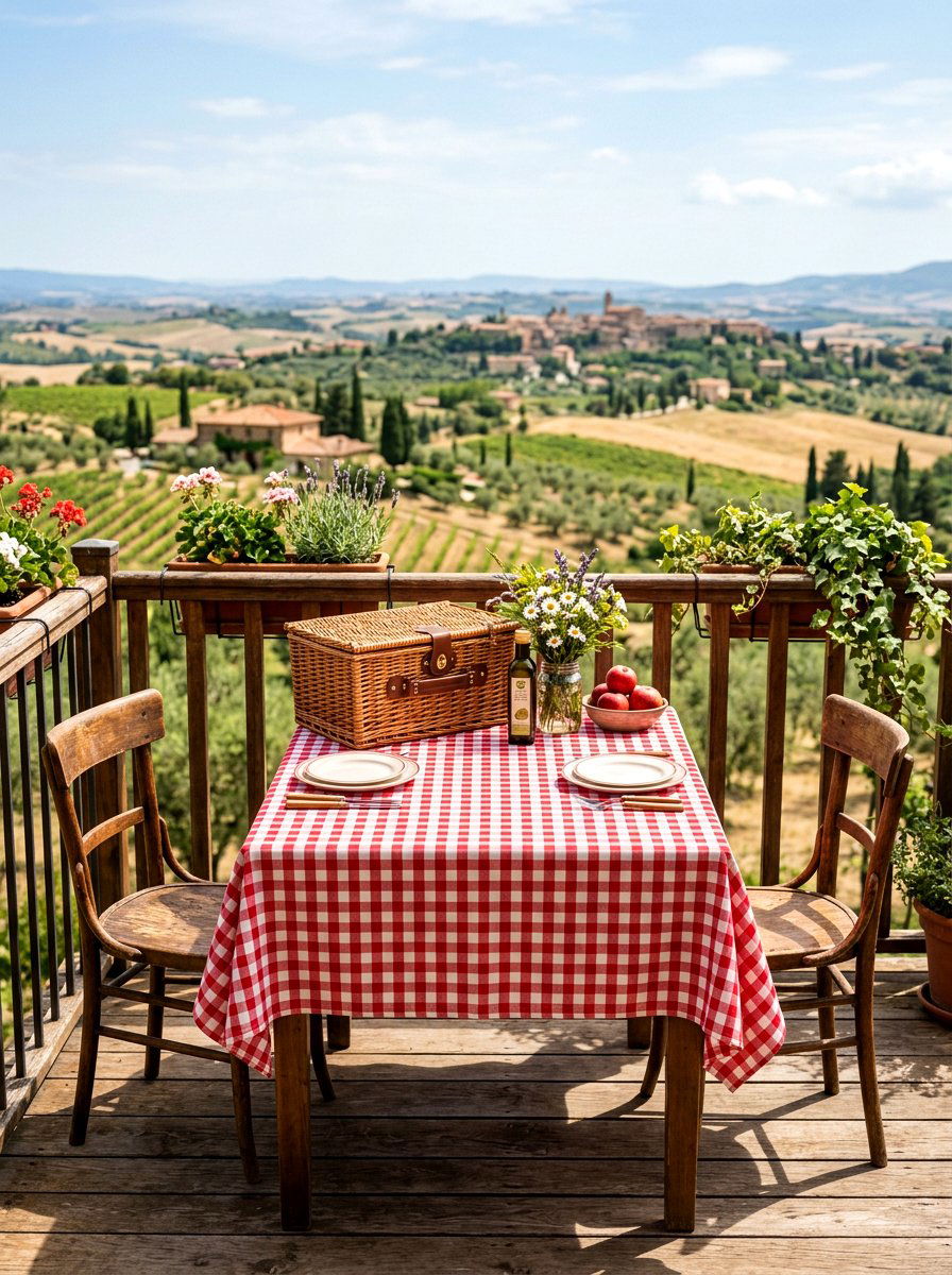 Checkered Table Linen - 25 Spring Balcony Table Decor Ideas