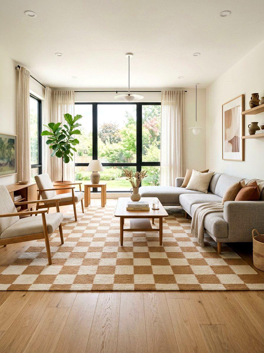 Checkered Wool Rug - 25 Spring Living Room Rug Ideas