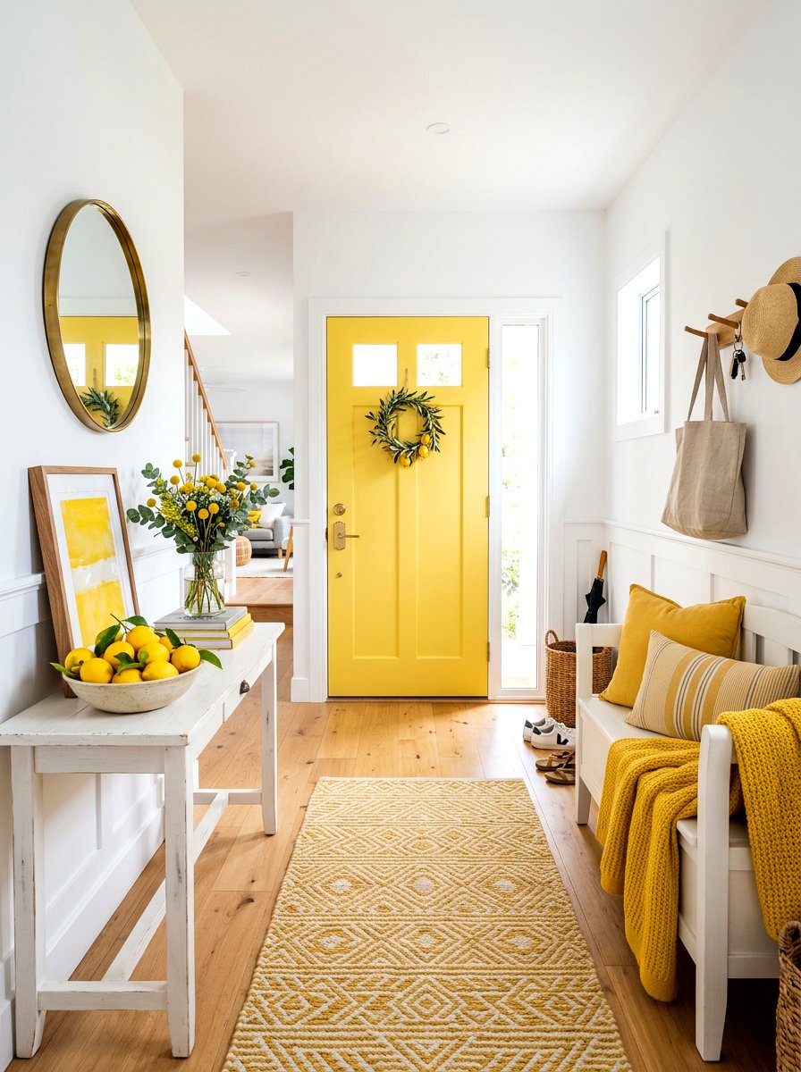 Cheerful Yellow Entryway - 25 Spring Landing Decor Ideas