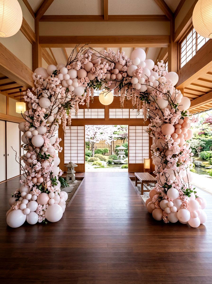 Cherry Blossom Balloon Arch - 25 Spring Balloon Arch Ideas for Party