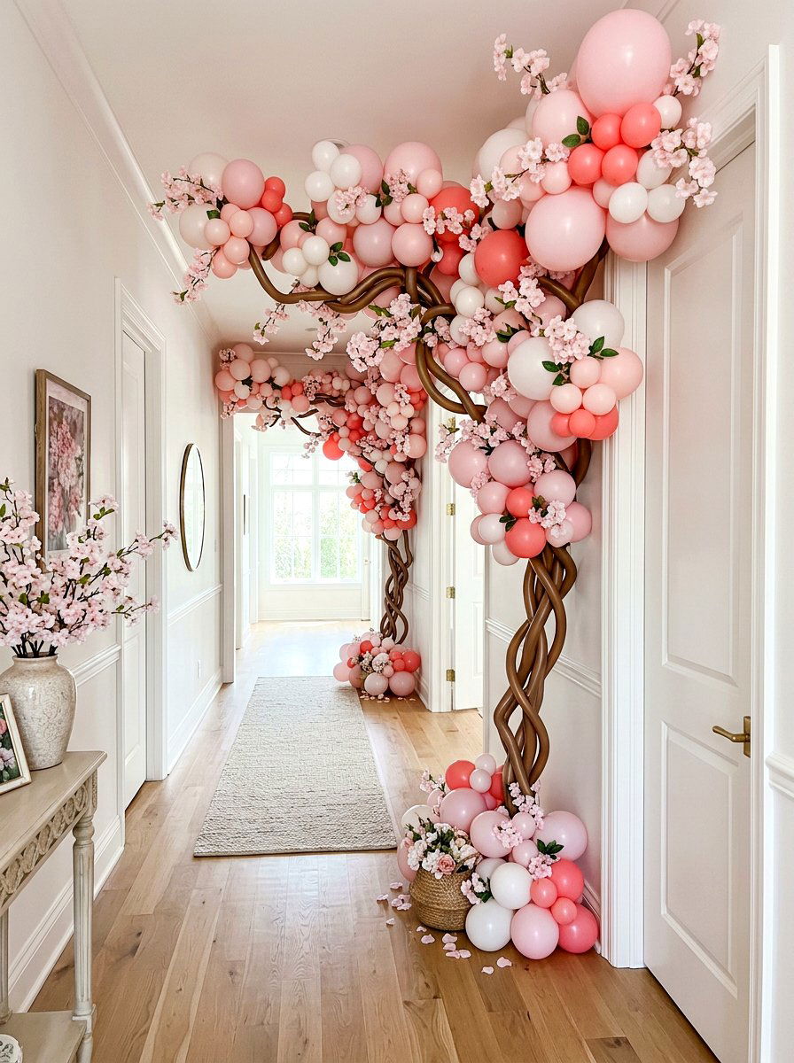 Cherry Blossom Balloon Decor - 25 Spring Balloon Garland Ideas