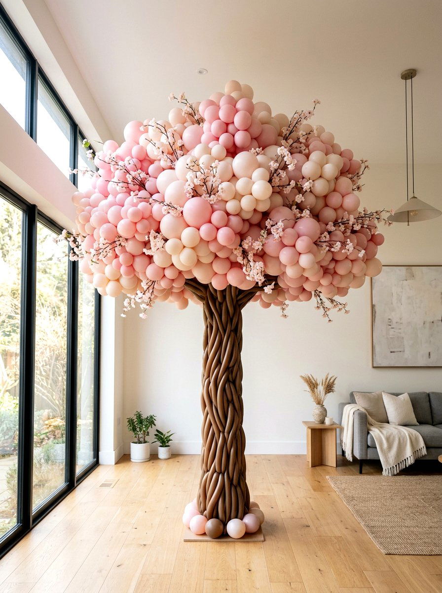 Cherry Blossom Balloon Tree - 25 Spring Balloon Decor Ideas
