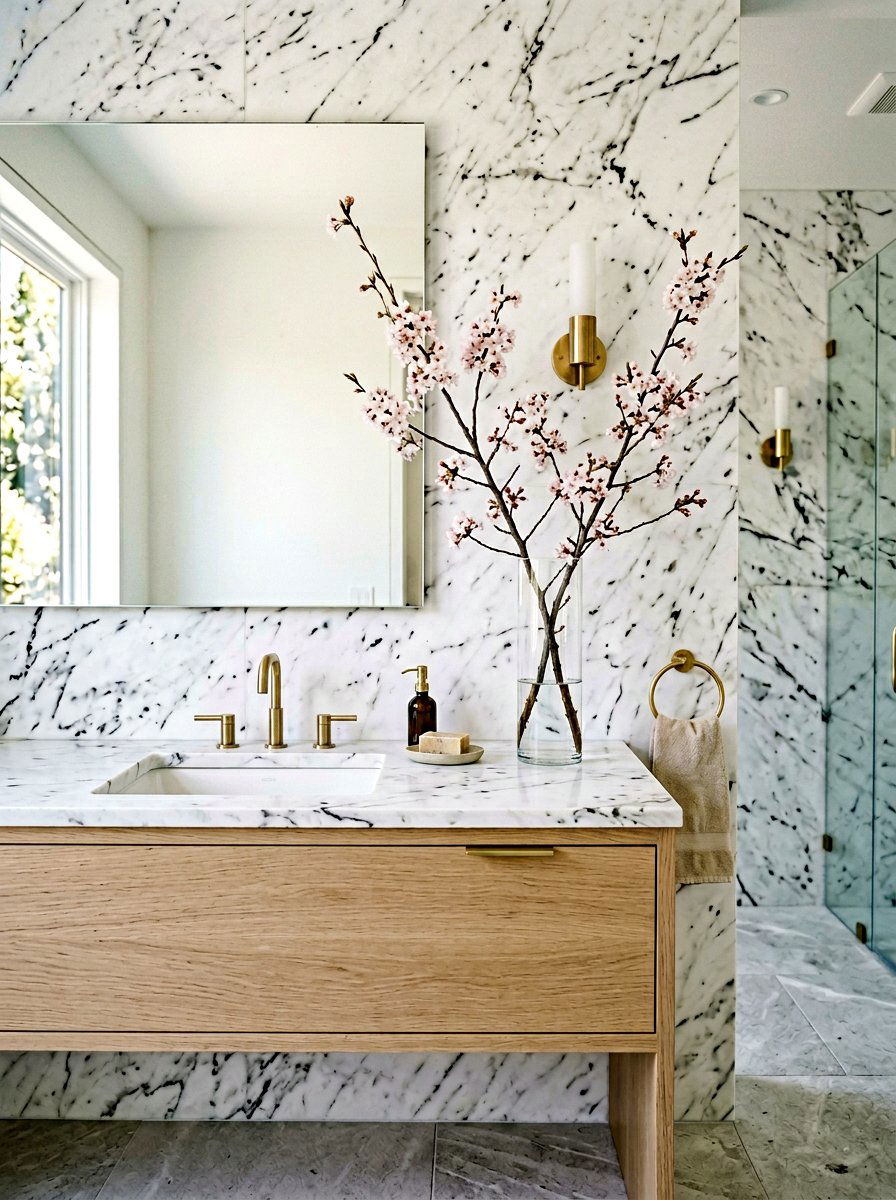 Cherry Blossom Branch - 25 Spring Bathroom Counter Decor Ideas