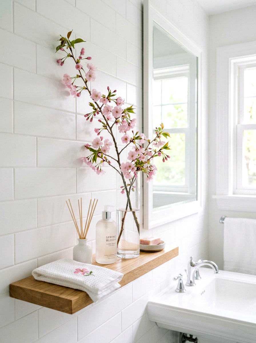 Cherry Blossom Branch - 25 Spring Bathroom Shelf Decor Ideas