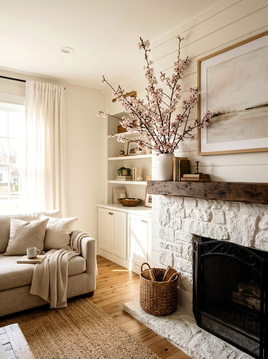 Cherry Blossom Branch Arrangement - 25 Spring Mantel Floral Ideas