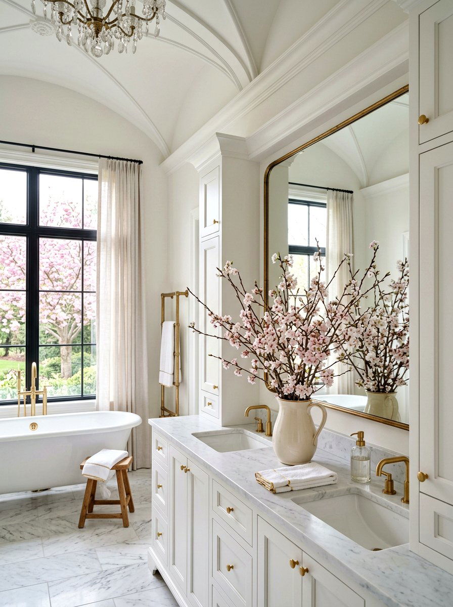 Cherry Blossom Branch Arrangement - 25 Spring Bathroom Vanity Decor Ideas