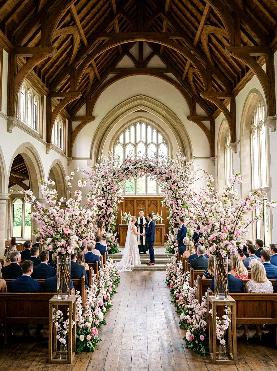 Cherry Blossom Branch Decor - 25 Spring Wedding Pew Decor Ideas