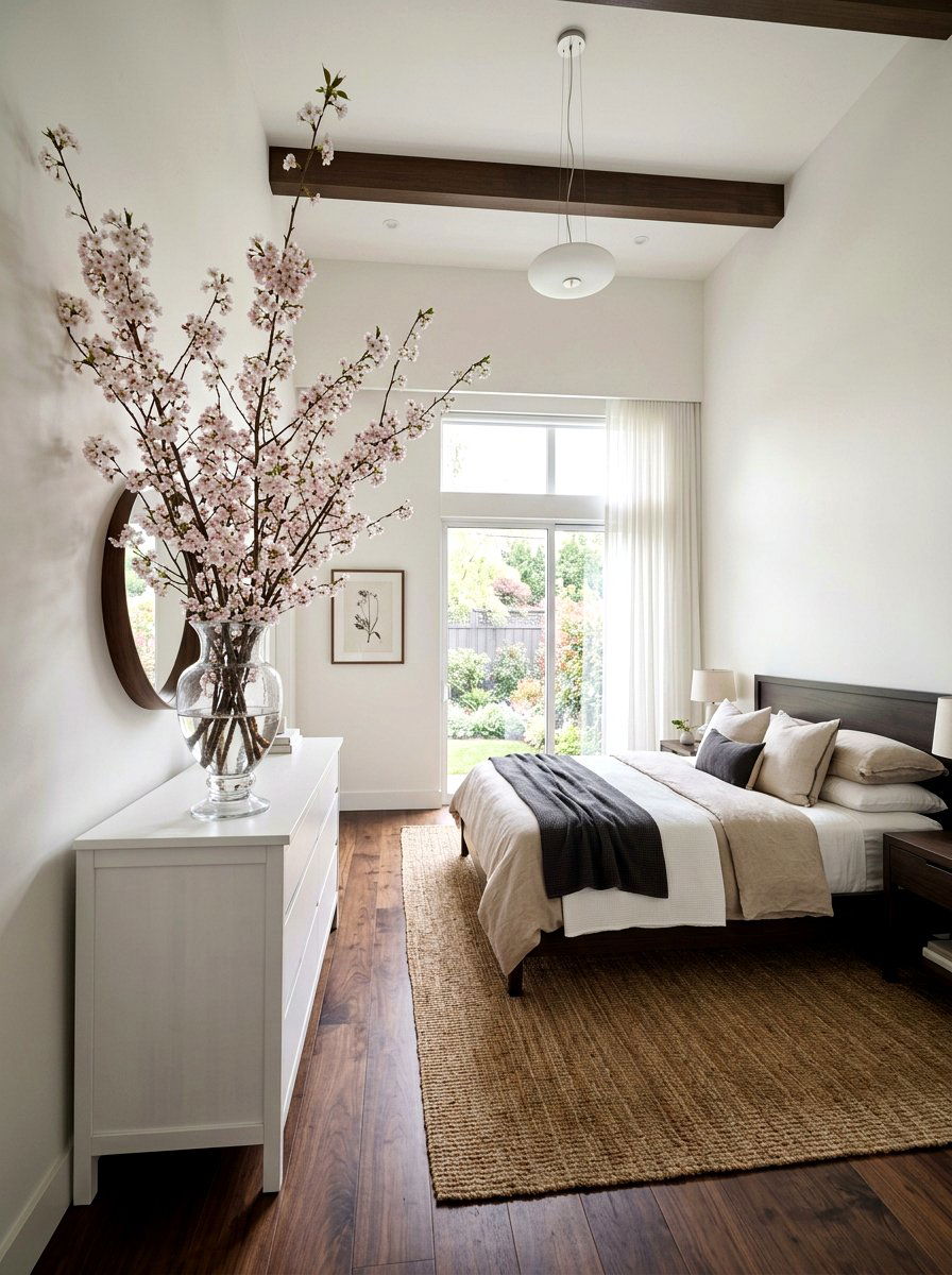 Cherry Blossom Branch In Glass Vase - 25 Spring Bedroom Vase Ideas